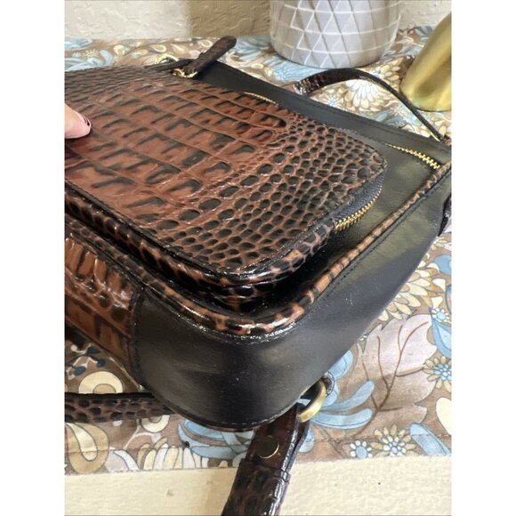 Brahmin Cleo Melbourne Croc Pecan Brown Crossbody Bag Purse - Picture 3 of 16